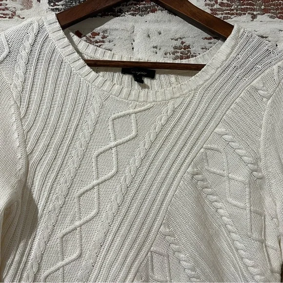 Cupio Sweater Ivory White Geo Raised Pattern Cotton Blend Stretch Sz M - Picture 4 of 9